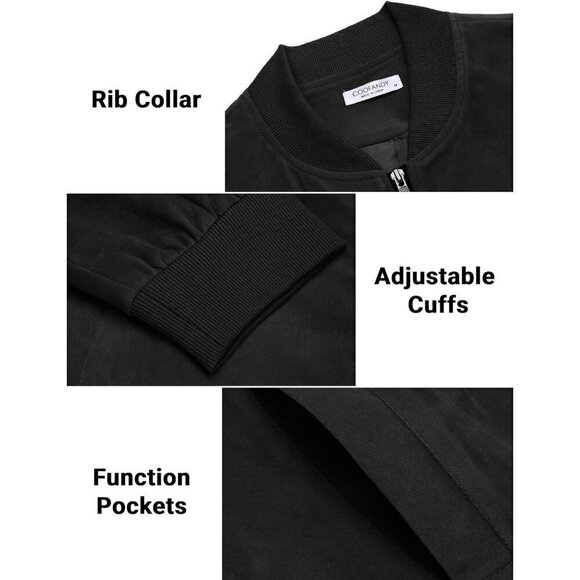 ❤️ Men's Casual Varsity Jacket Vintage Lightweight Faux Suede Bomber  Jackets - Picture 5 of 6